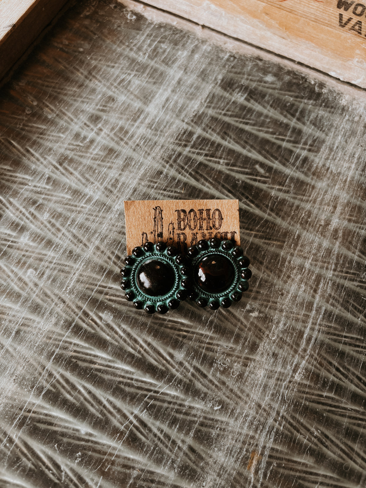 FAUX Wester Patina Button Earrings