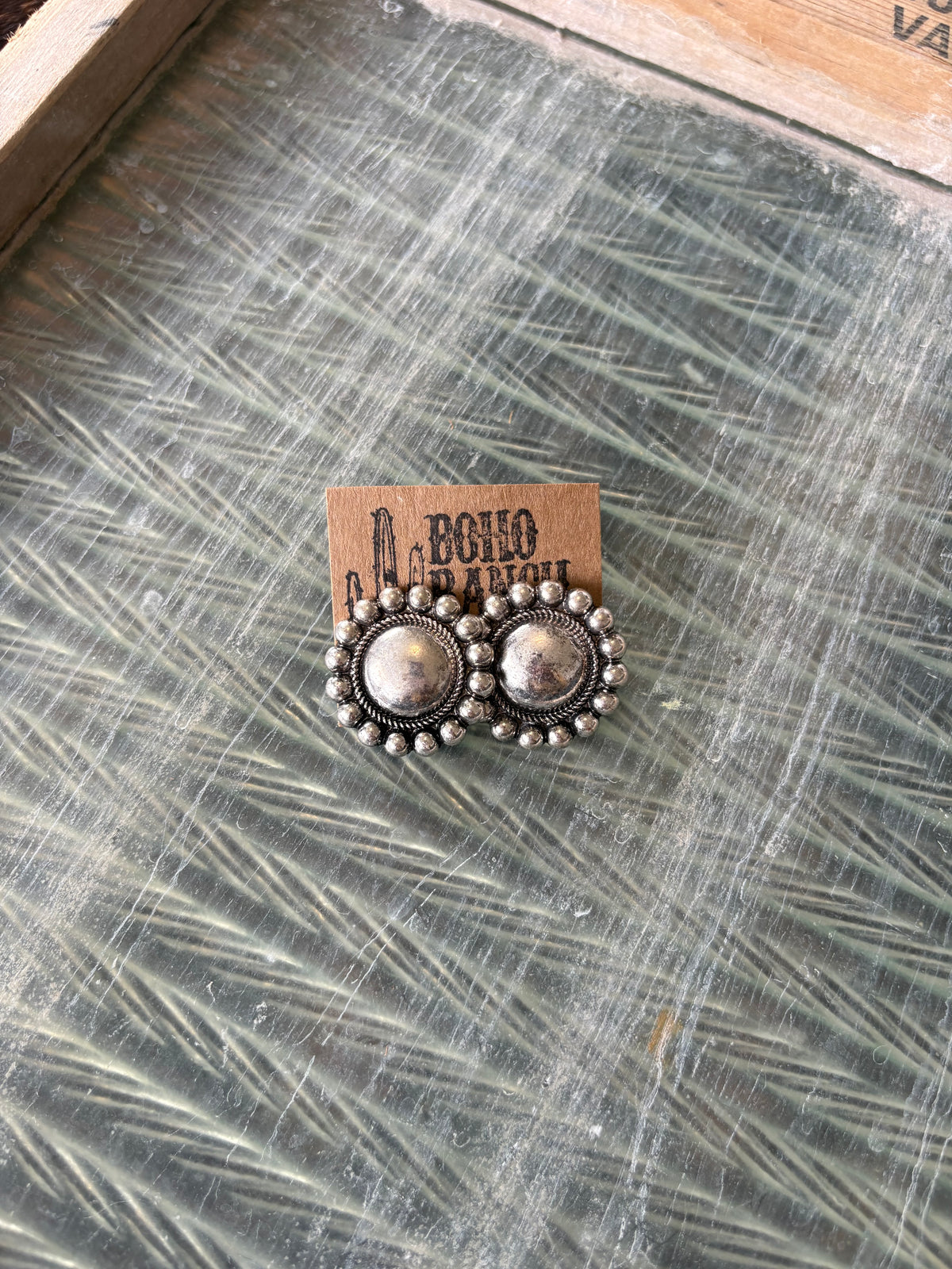 FAUX Western Silver Button Earrings