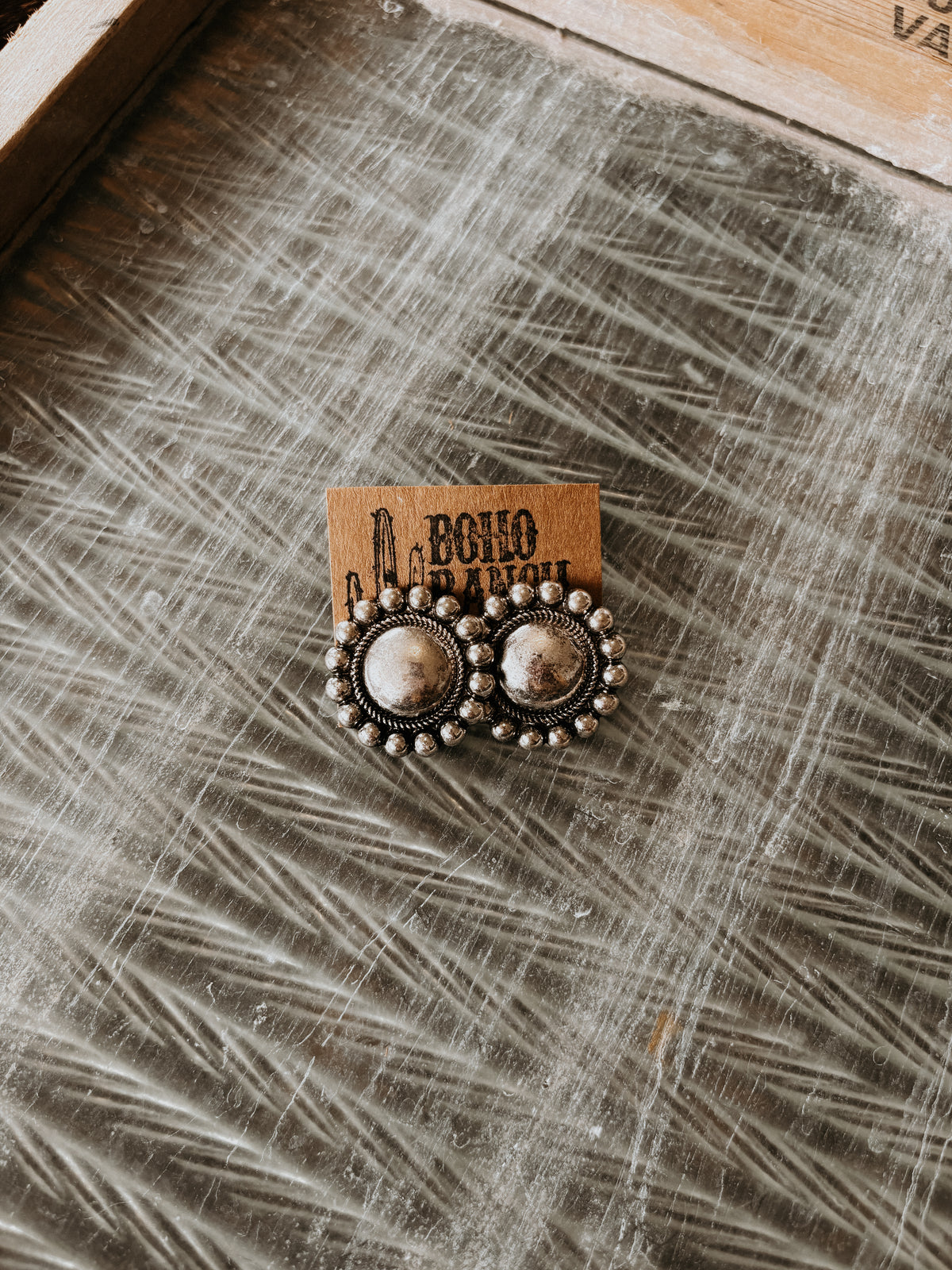FAUX Western Silver Button Earrings