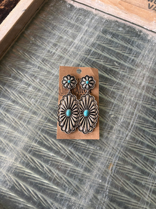 FAUX Turquoise Double Concho Earrings