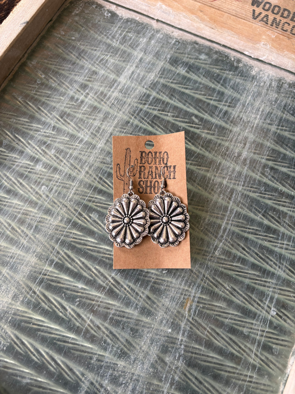 FAUX Western Silver Flower Dangles