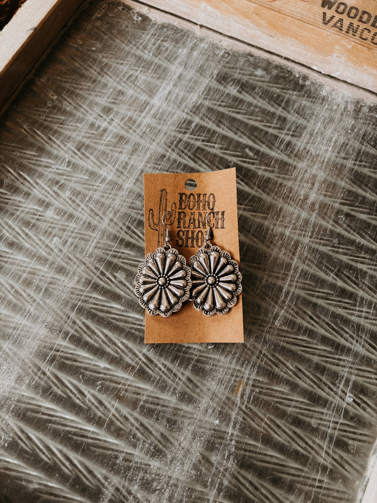 FAUX Western Silver Flower Dangles