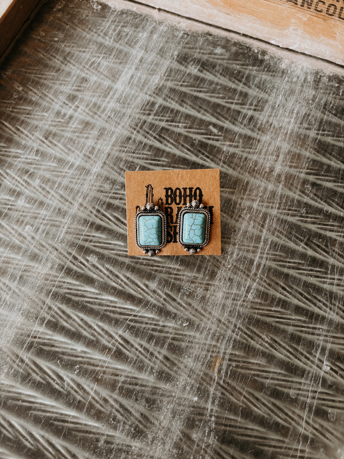 FAUX Turquoise Rectangle Earrings