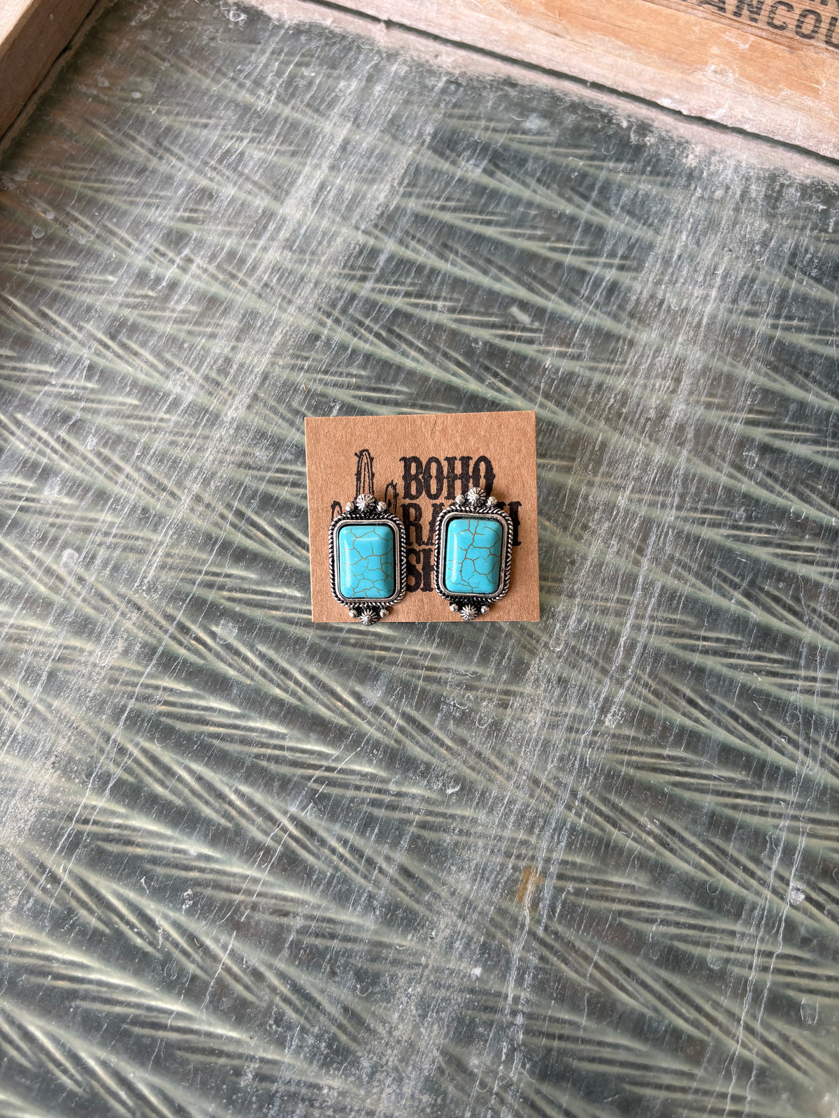 FAUX Turquoise Rectangle Earrings