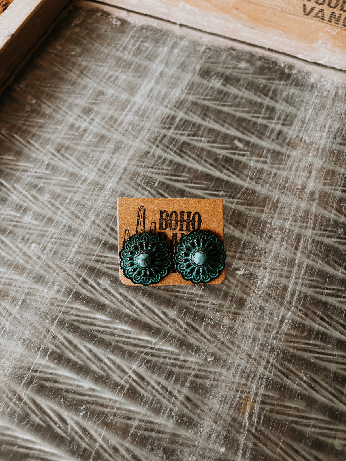 FAUX Western Round Patina Earrings
