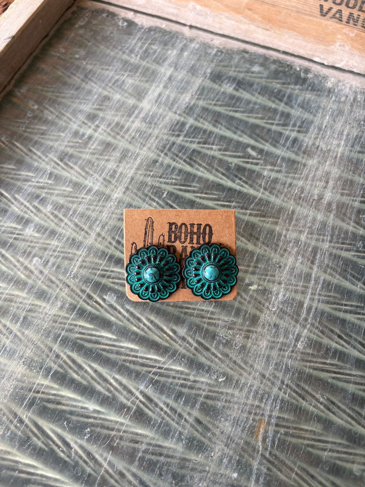 FAUX Western Round Patina Earrings