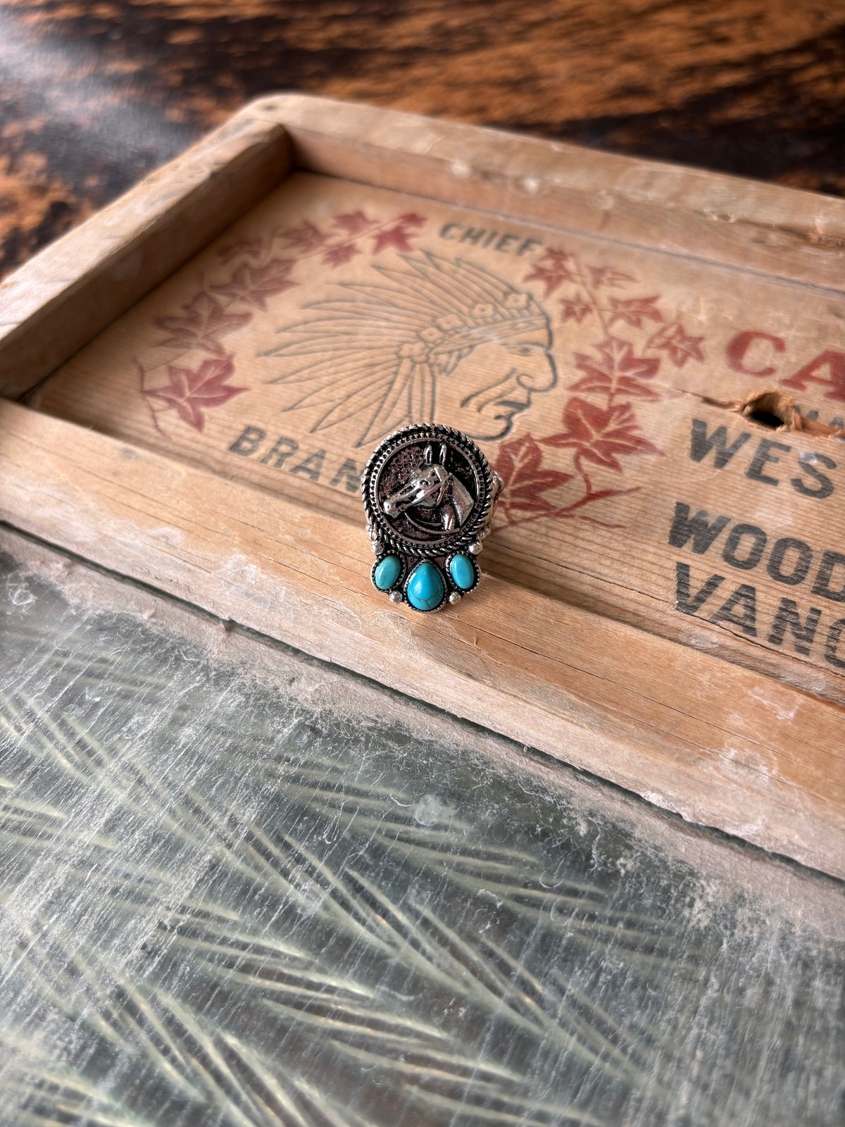 FAUX Western Horse Coin Ring