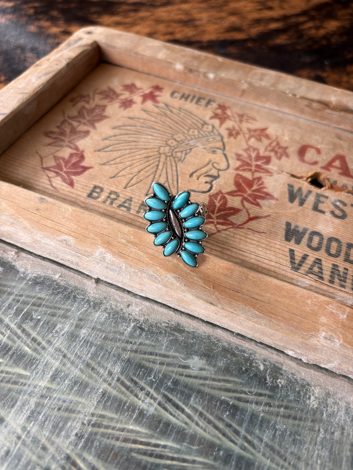 FAUX Turquoise Flower Ring
