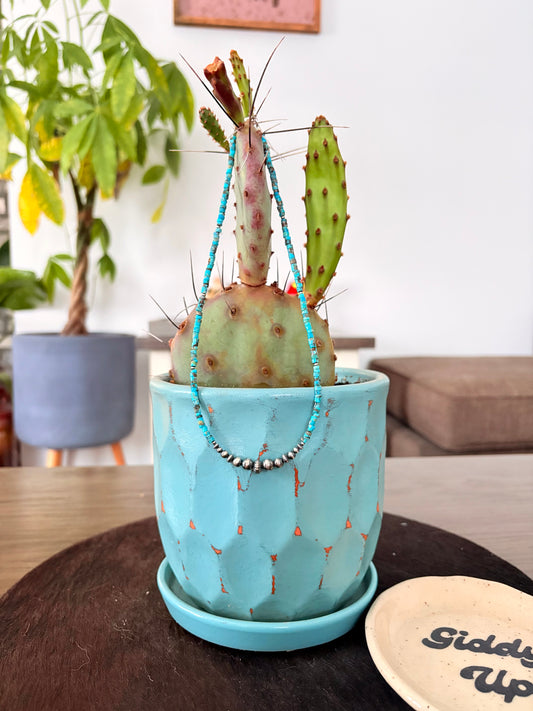 Sterling Silver Pearls & Kingman Turquoise Heishi - Necklace