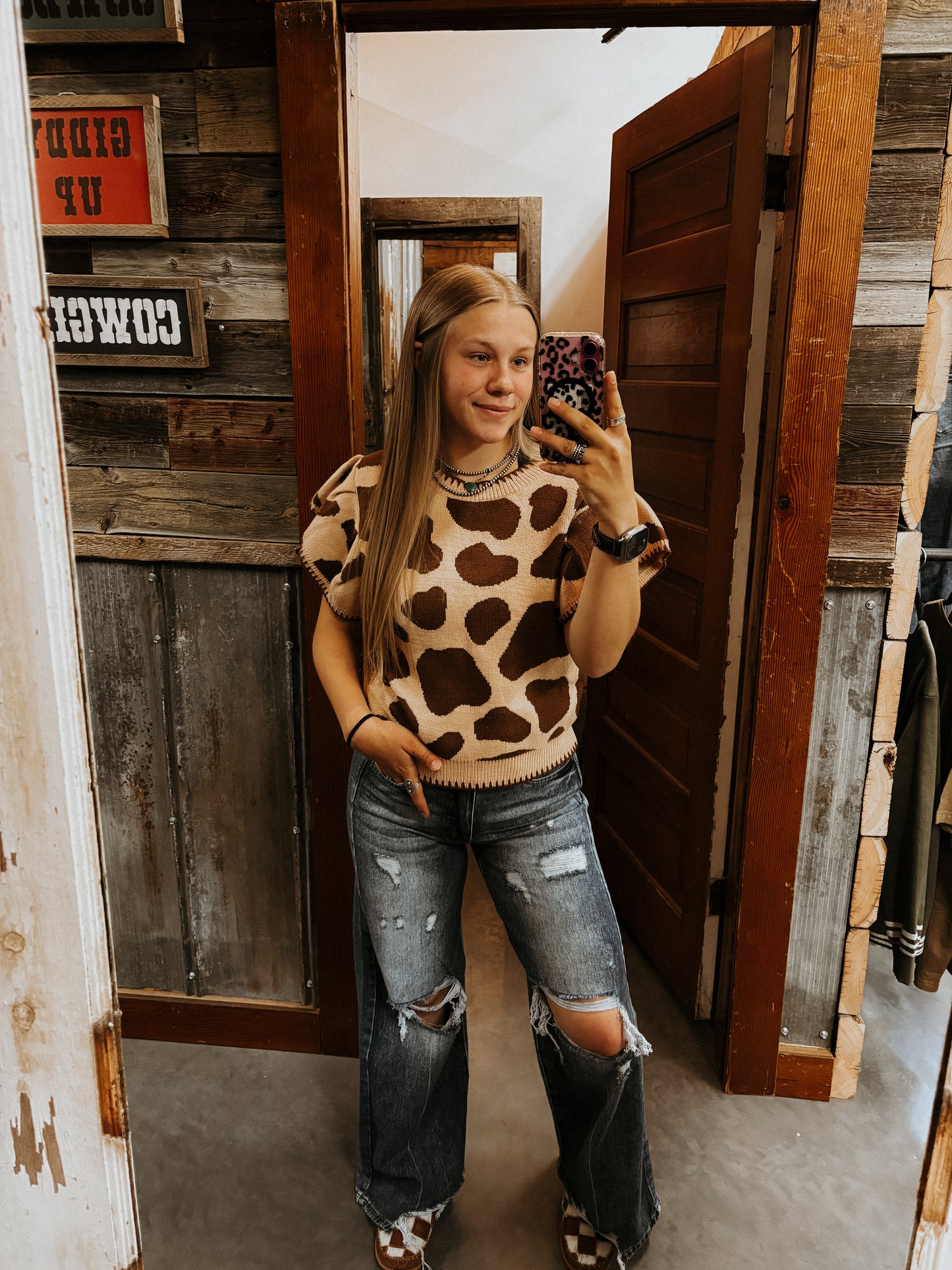 Cow Print Ruffle Sleeve - Sweater Vest