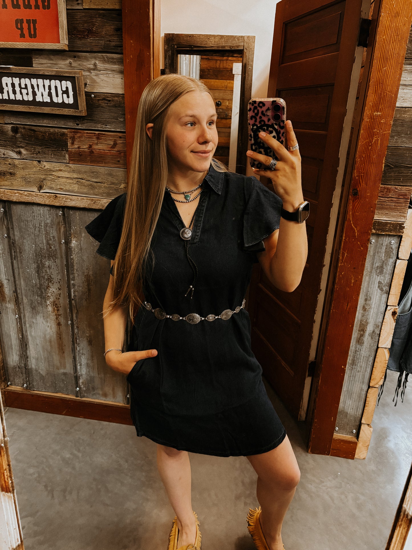 Denim Ruffle Sleeve Dress