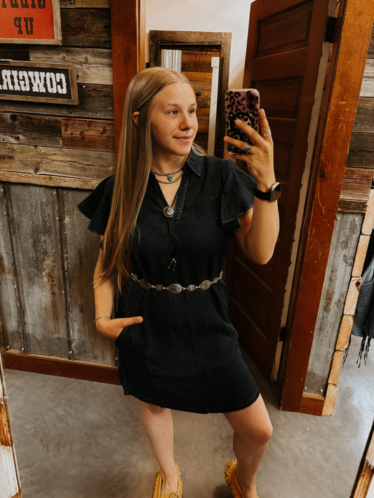 Denim Ruffle Sleeve Dress
