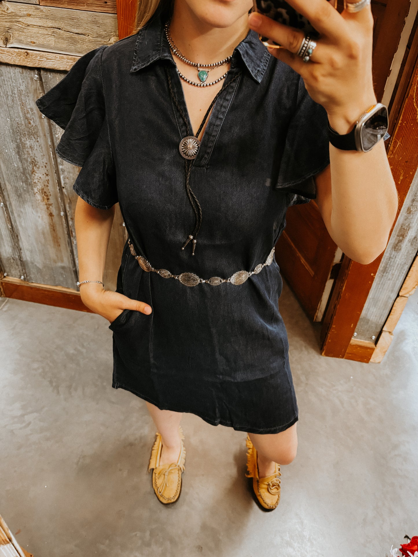 Denim Ruffle Sleeve Dress