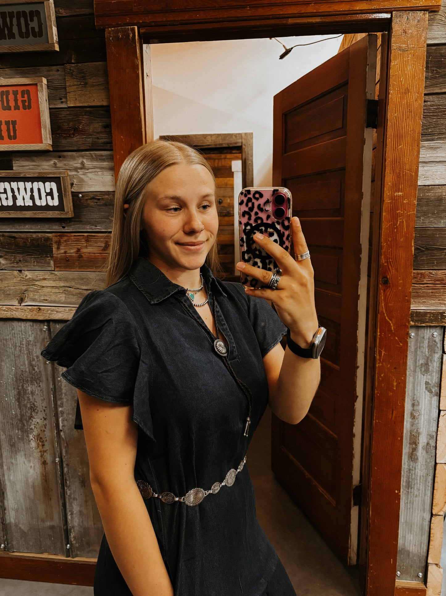 Denim Ruffle Sleeve Dress