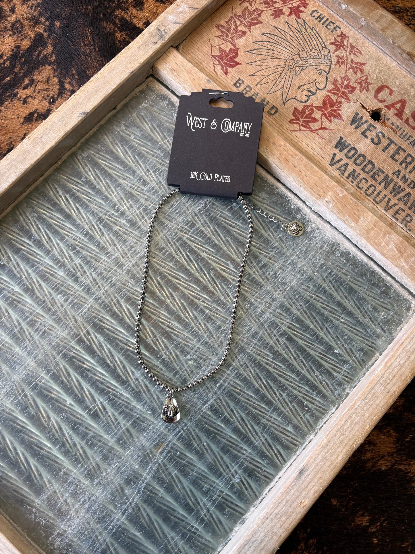 18K White Gold Plated Cowboy Hat Necklace