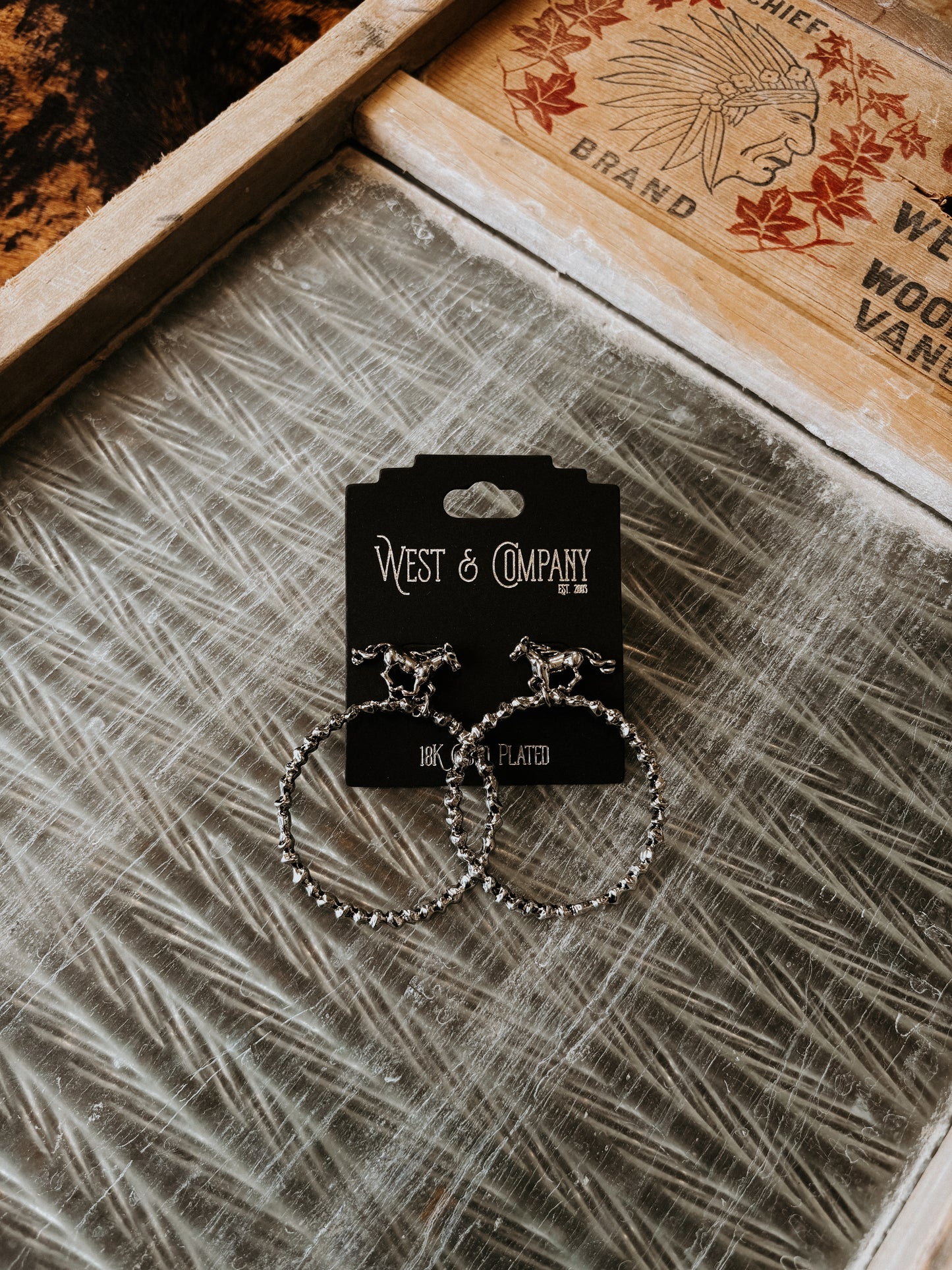 18K White Gold Plated Bucking Horse Hoops