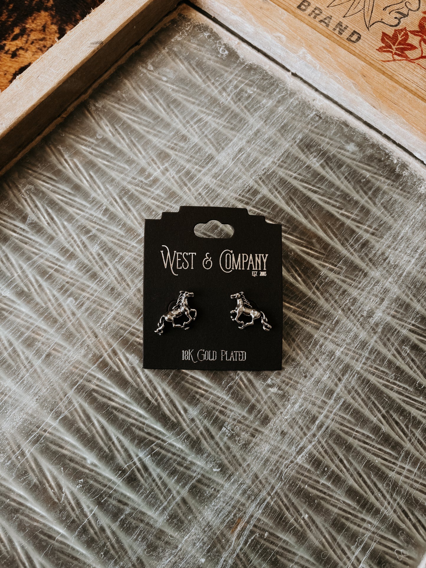 18K White Gold Plated Horse Studs