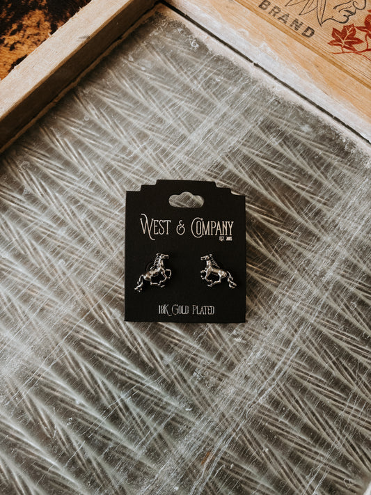 18K White Gold Plated Horse Studs