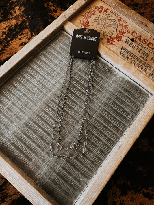 18K White Gold Plated Layered Snaffle Bit Necklace