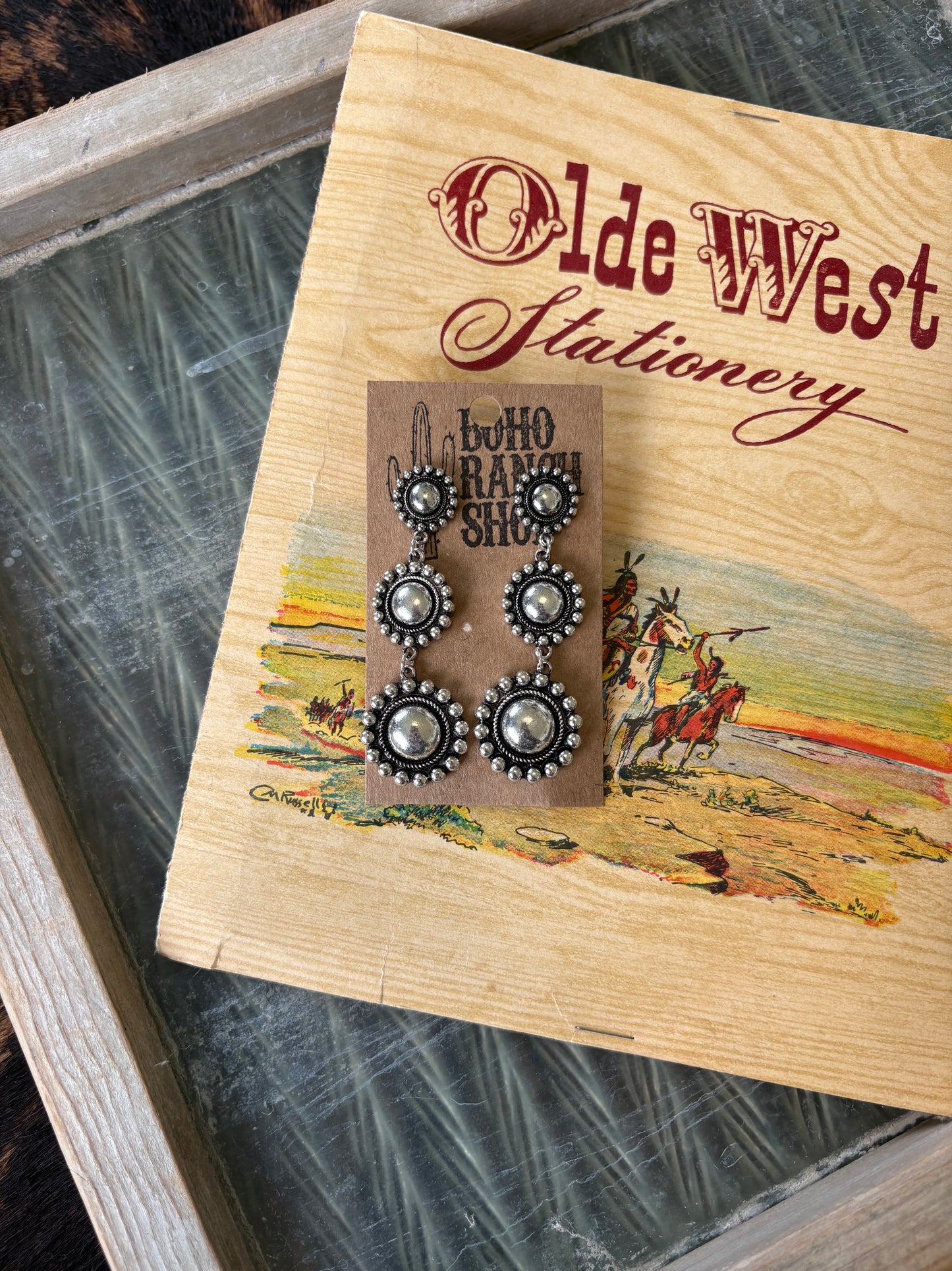 FAUX 3 Tier Round Concho Earrings