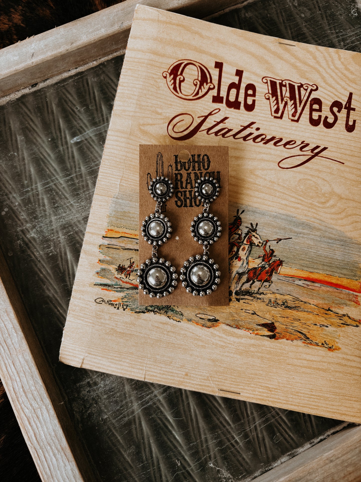 FAUX 3 Tier Round Concho Earrings