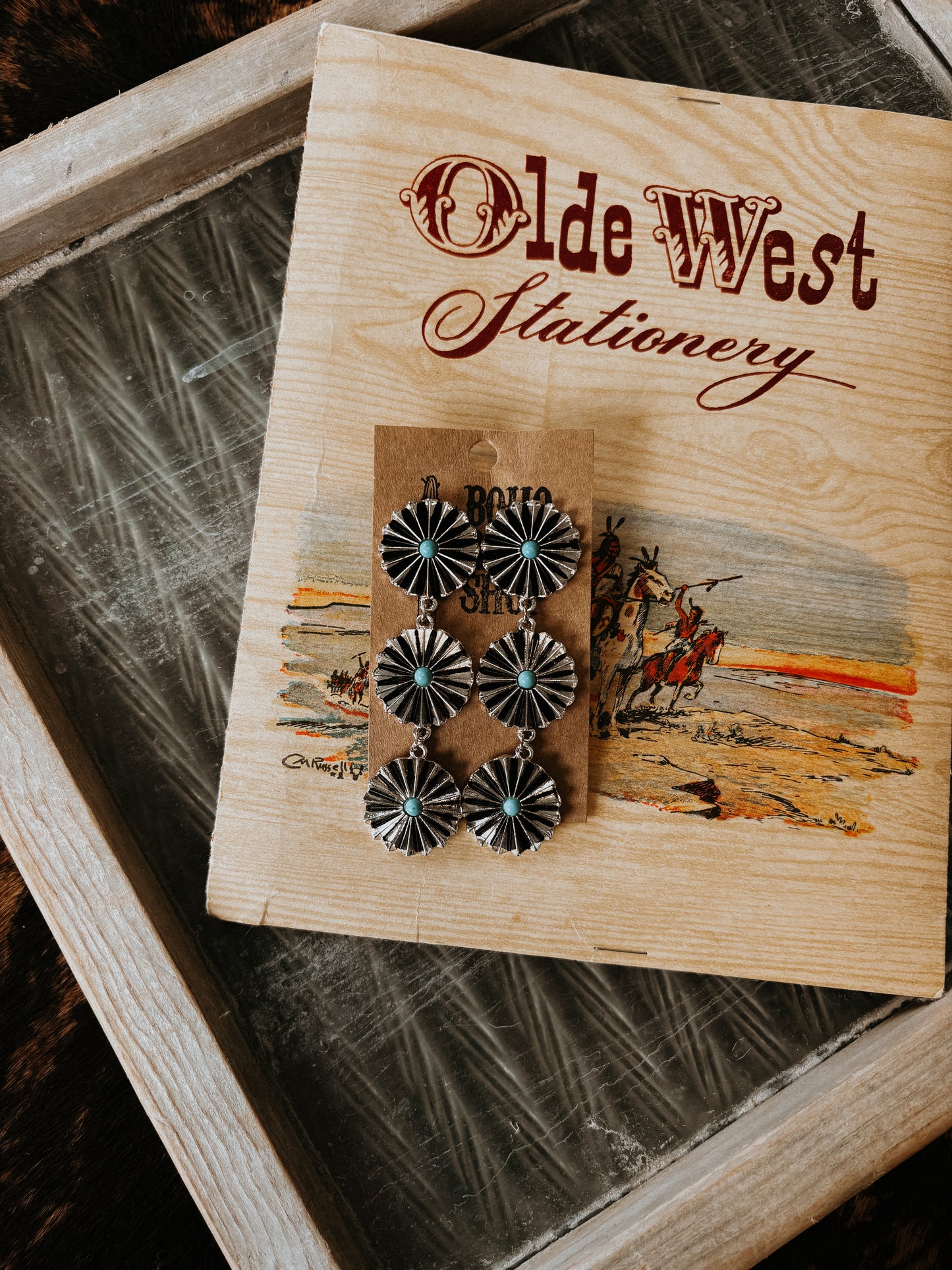FAUX Western Turquoise Concho Earrings