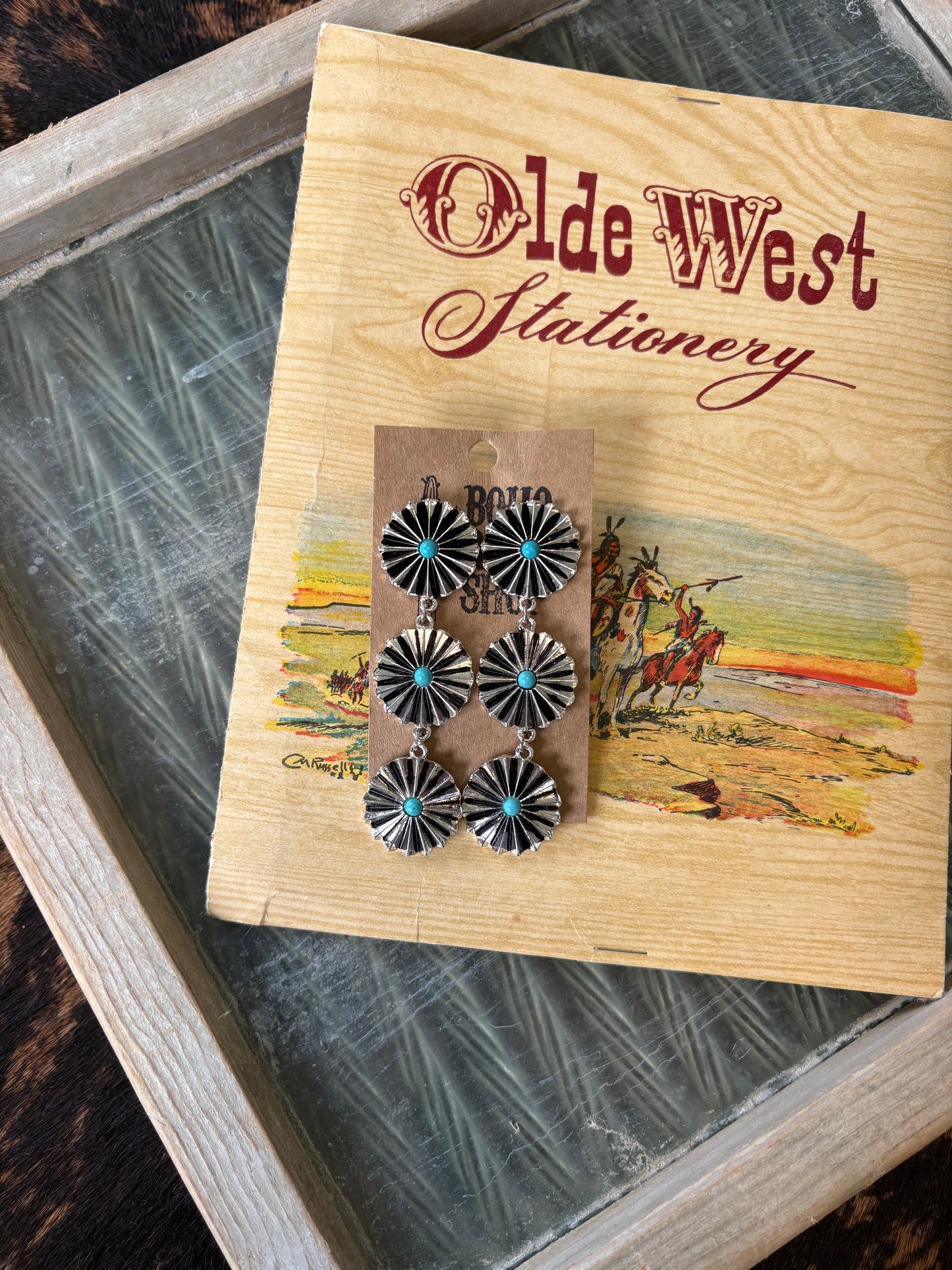 FAUX Western Turquoise Concho Earrings