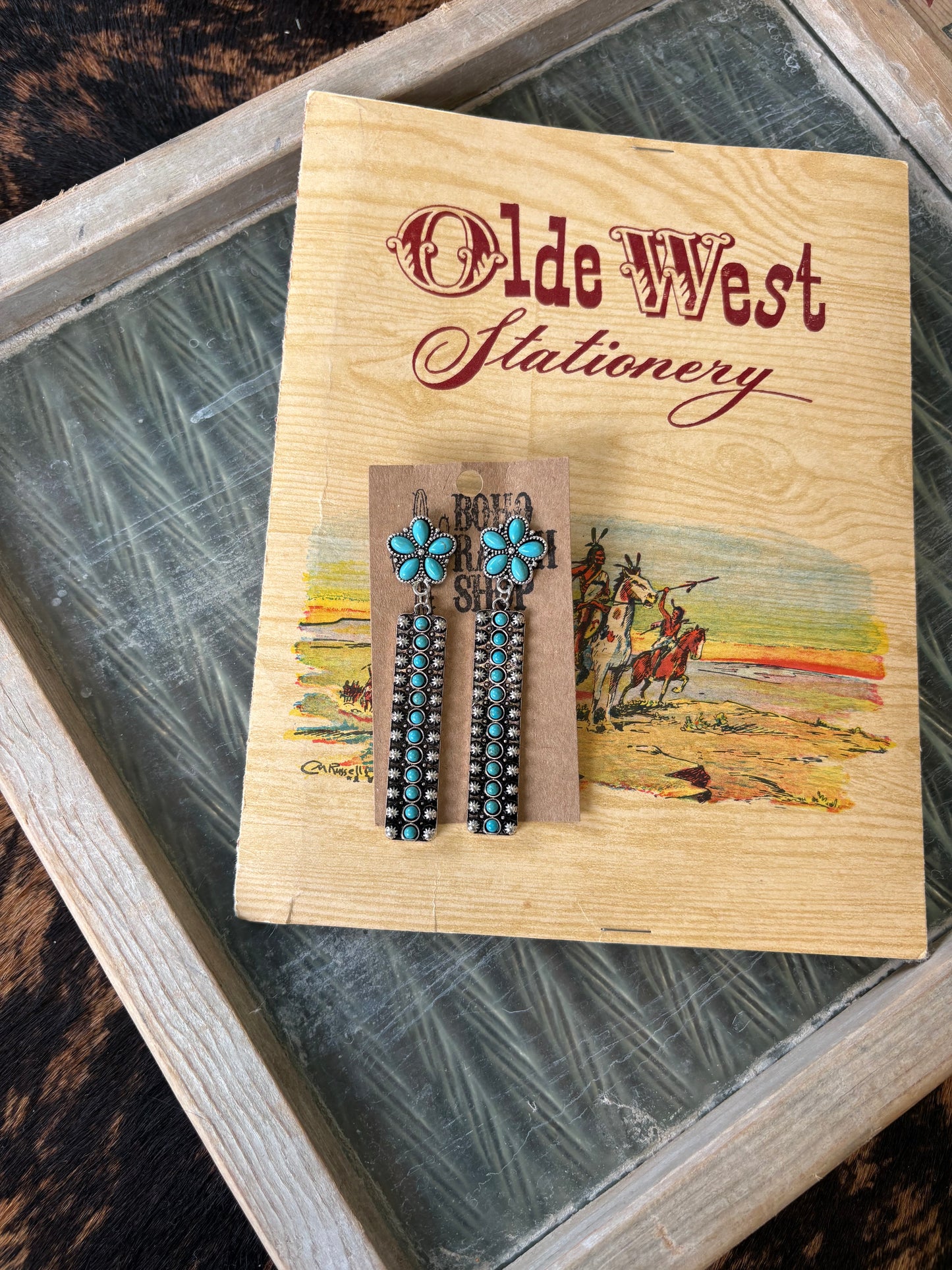 FAUX Turquoise Flower Earrings