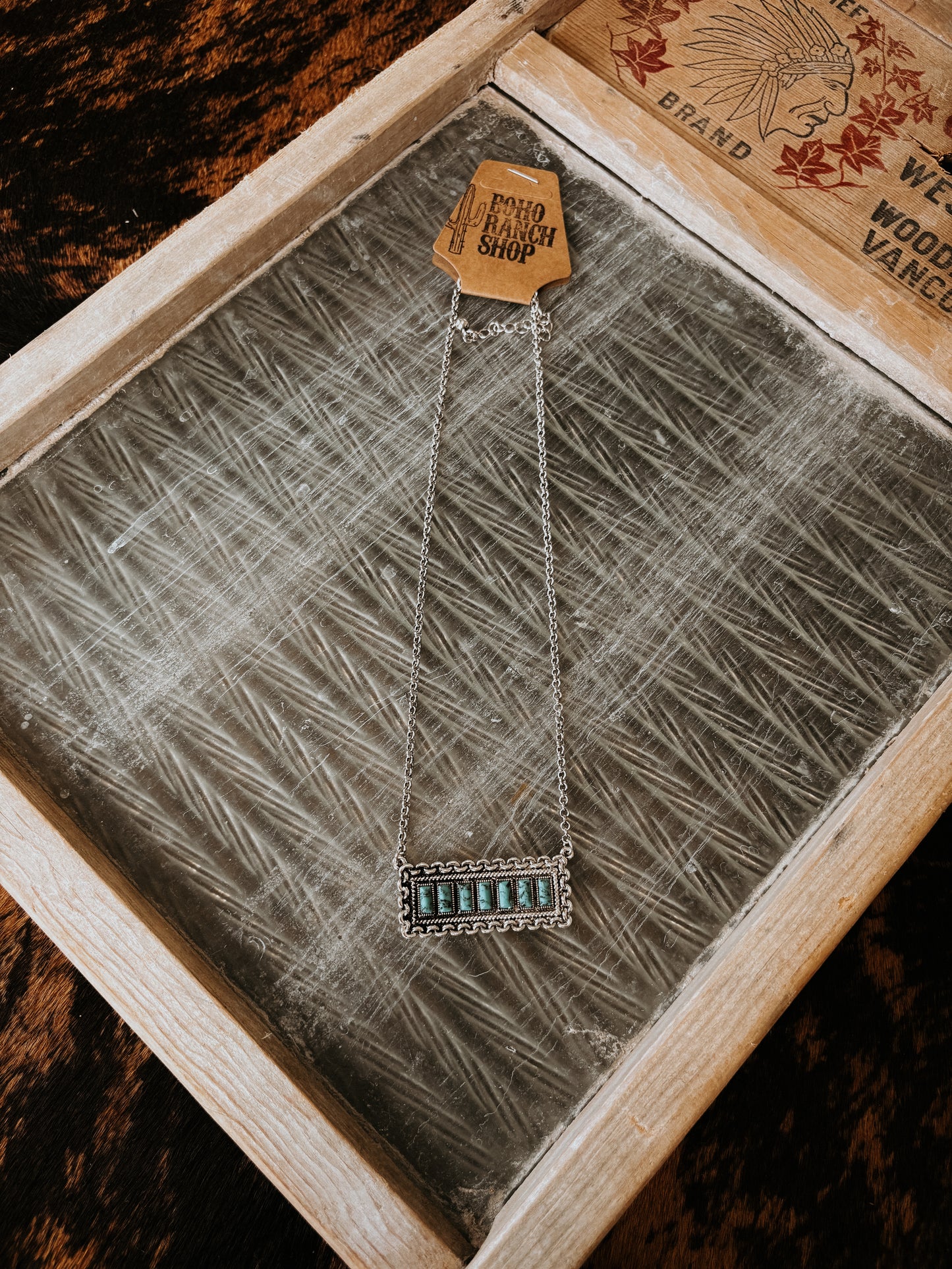 FAUX Turquoise & Chain Bar Necklace