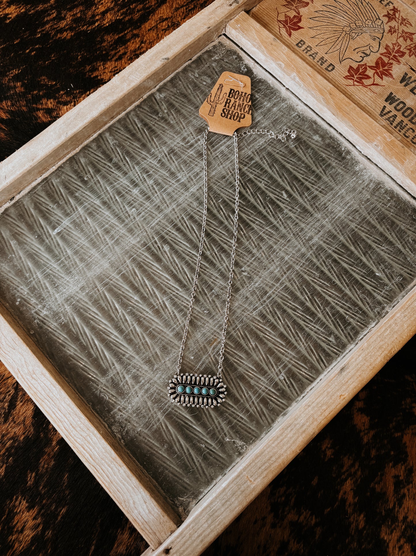 FAUX Western Silver & Turquoise Oval Bar Necklace