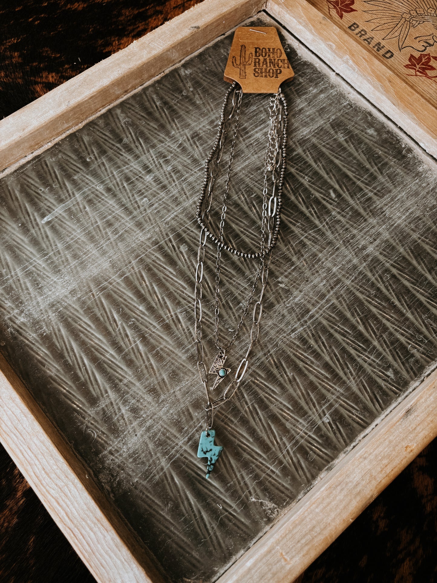 FAUX 3 Layer Turquoise Lightning Bolt Necklace