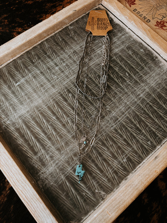 FAUX 3 Layer Turquoise Lightning Bolt Necklace