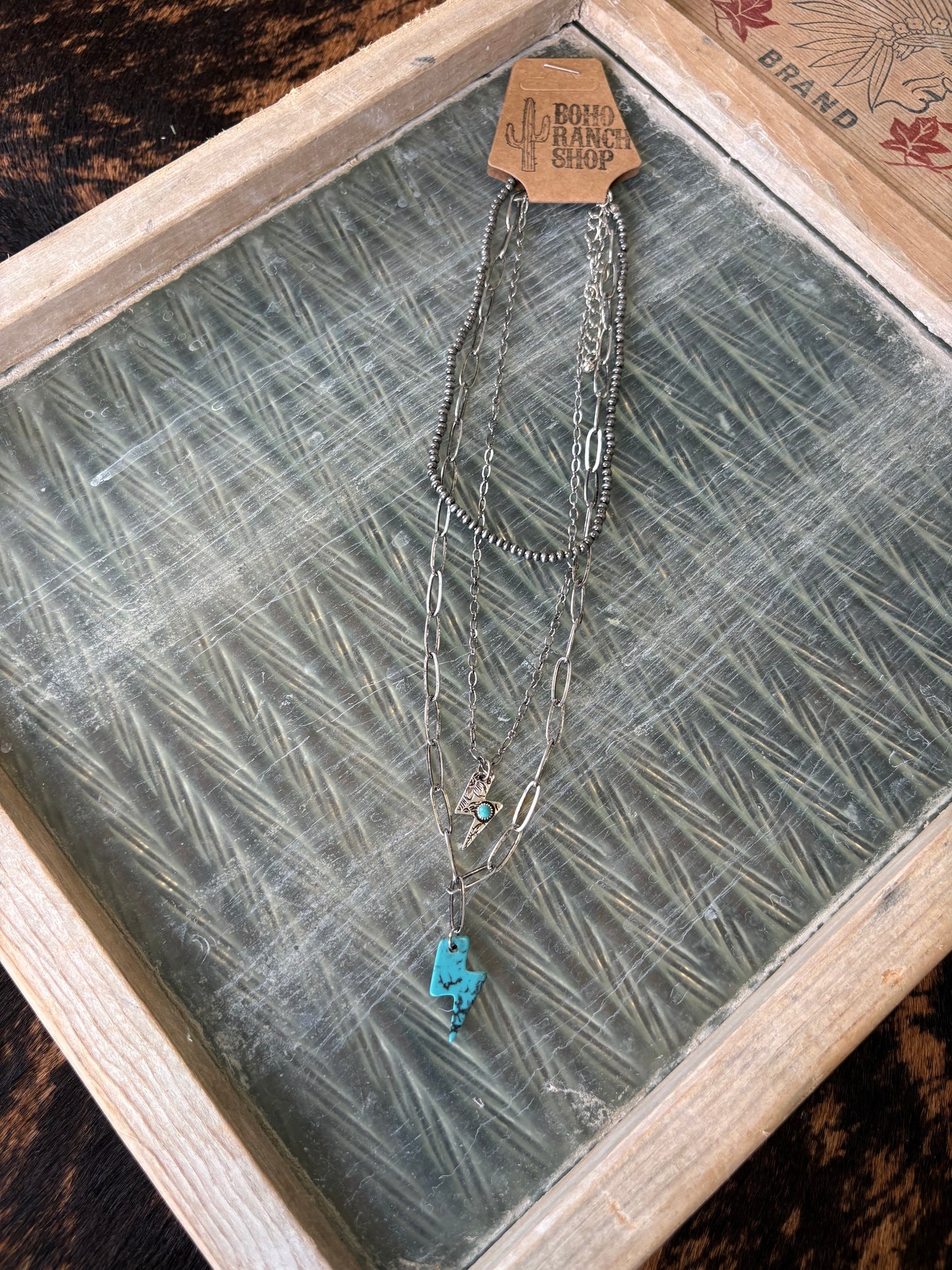 FAUX 3 Layer Turquoise Lightning Bolt Necklace