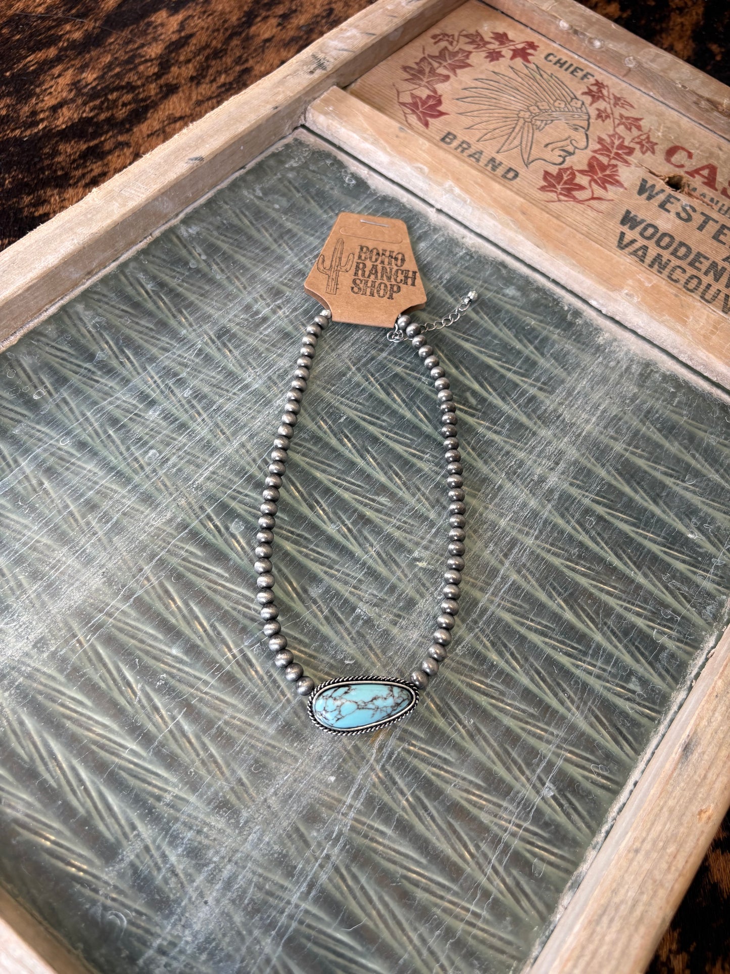 FAUX Turquoise Oval & Navajo Bead Necklace