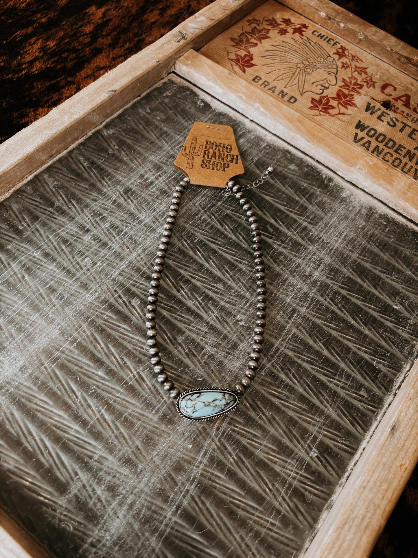 FAUX Turquoise Oval & Navajo Bead Necklace