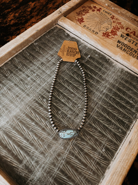 FAUX Turquoise Oval & Navajo Bead Necklace