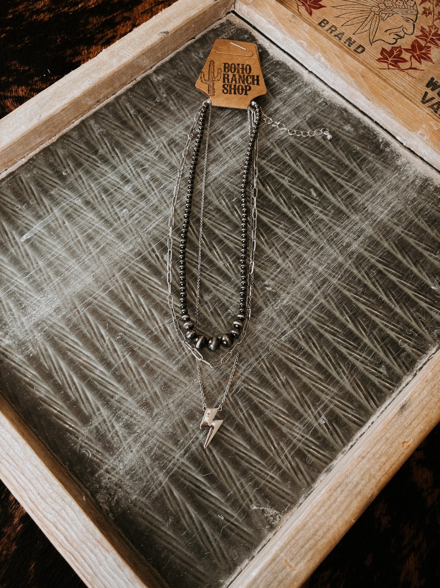 FAUX 3 Layer Navajo Bead & Lightning Bolt Necklace