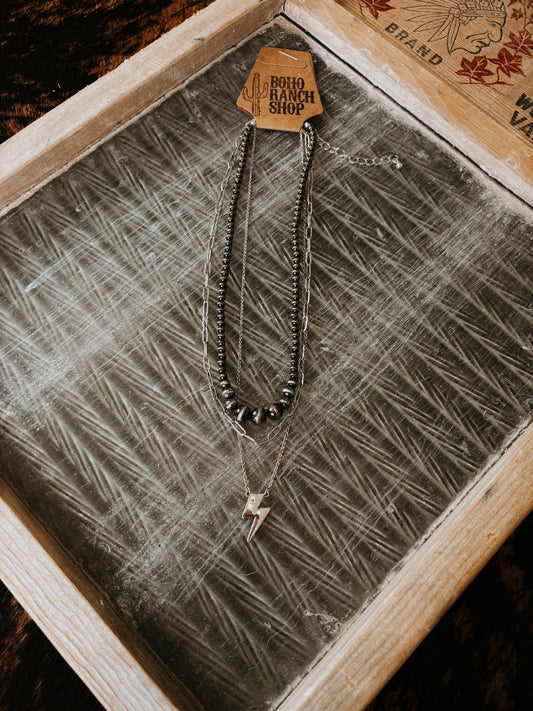 FAUX 3 Layer Navajo Bead & Lightning Bolt Necklace