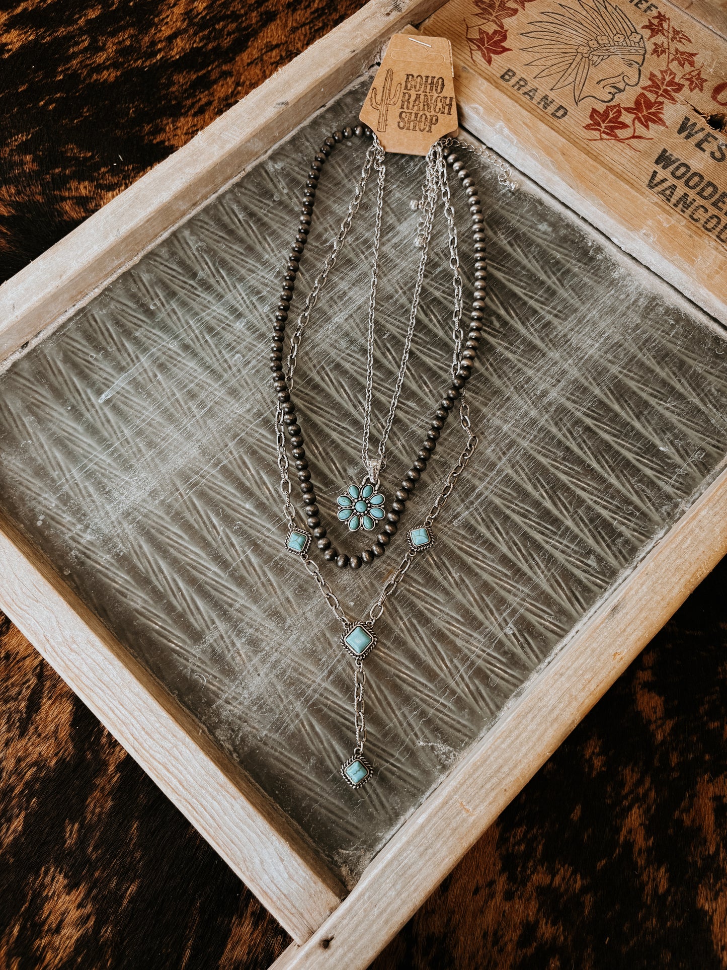 FAUX 3 Layer Western Pendant & Navajo Bead Necklace