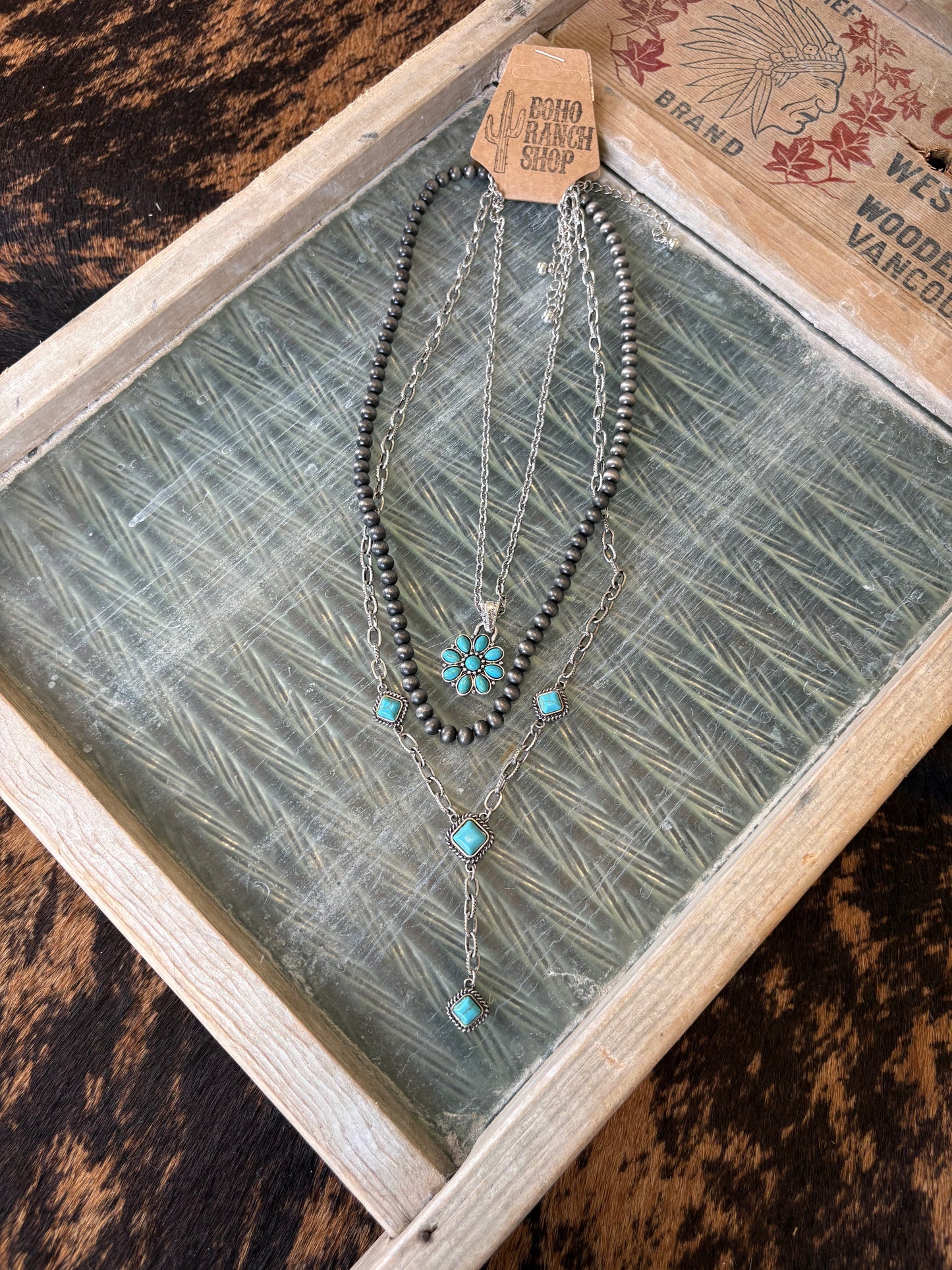 FAUX 3 Layer Western Pendant & Navajo Bead Necklace