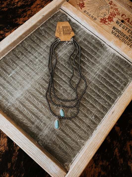 Faux 3 Layer Necklace With Turquoise Pendant