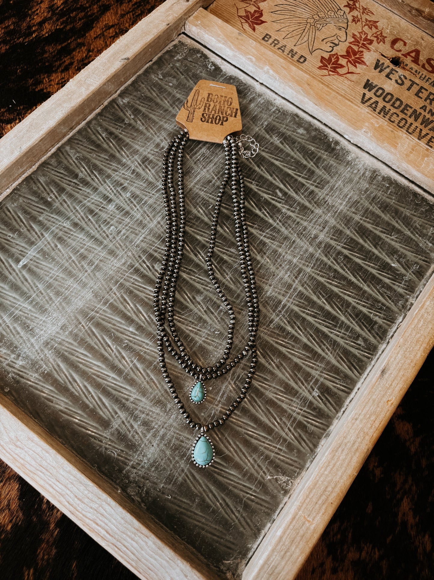 FAUX 3 Layer Navajo Bead & Turquoise Charm Necklace