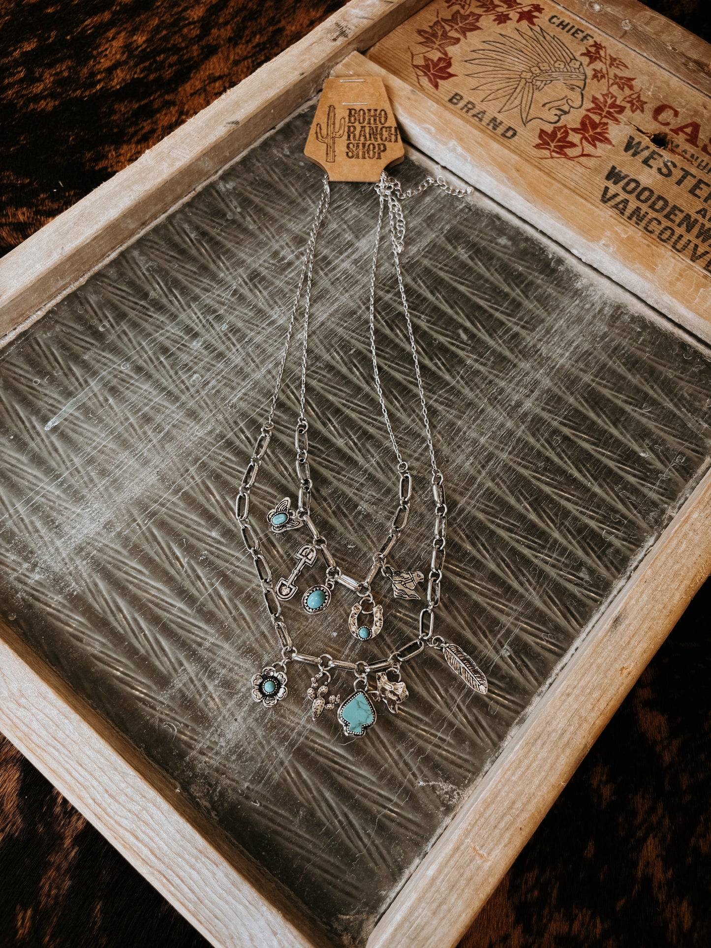 Faux 2 Layer Wester Charm Necklace