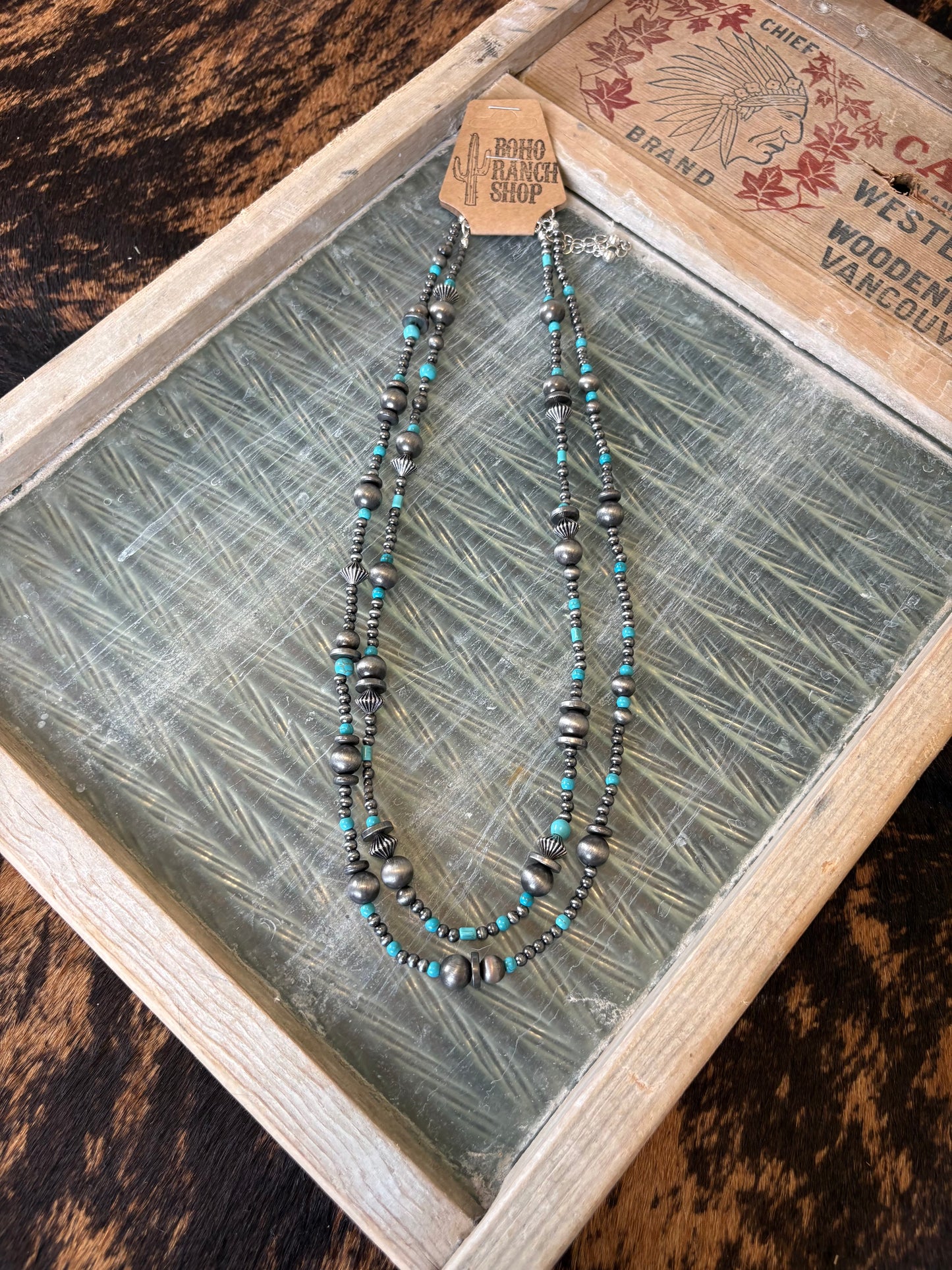 Faux 2 Layer Navajo Bead & Turquoise Necklace