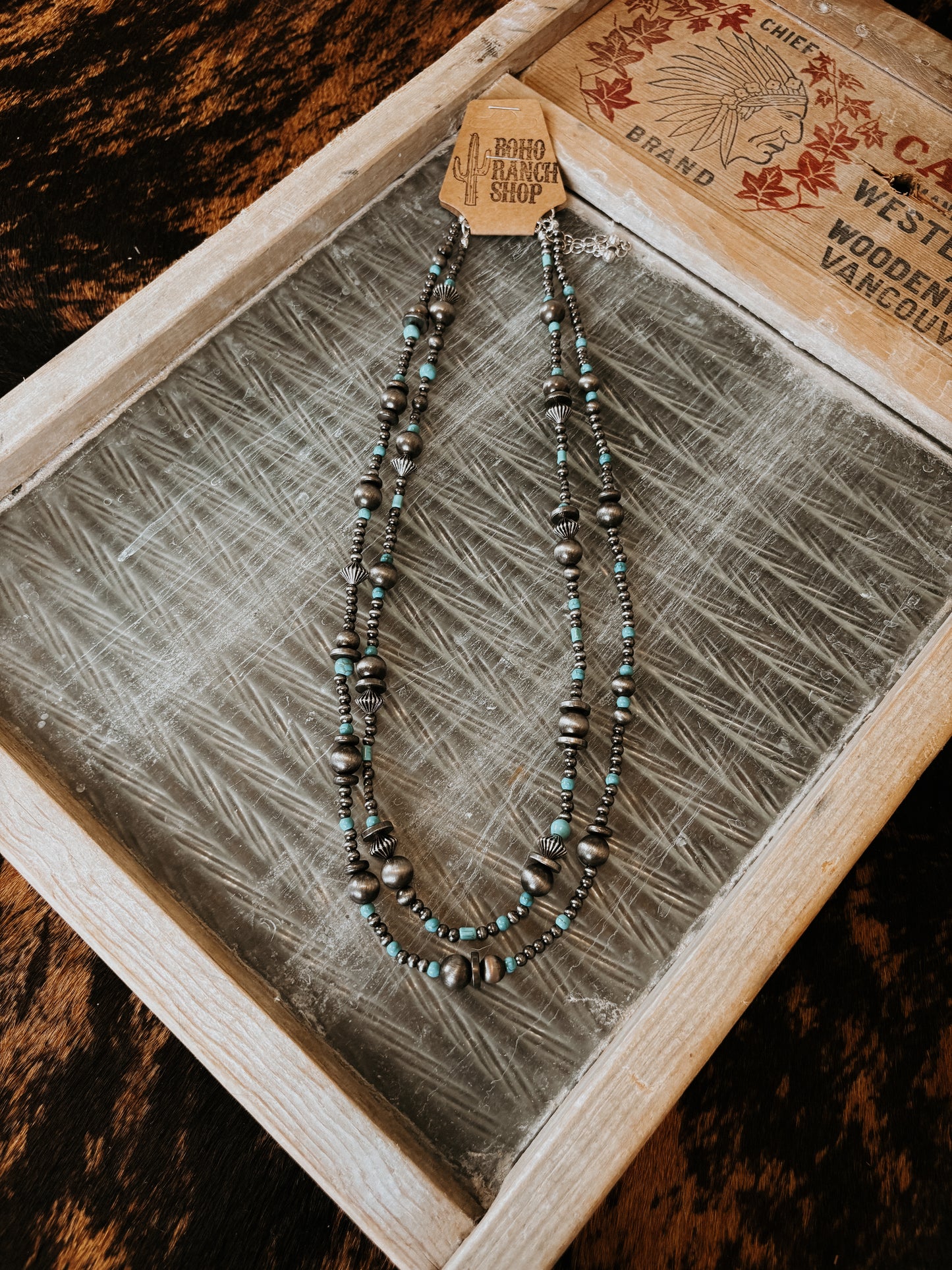 Faux 2 Layer Navajo Bead & Turquoise Necklace