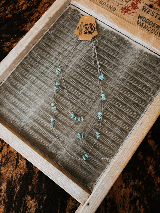 FAUX 3 Layer Chain With Turquoise Stone Necklace
