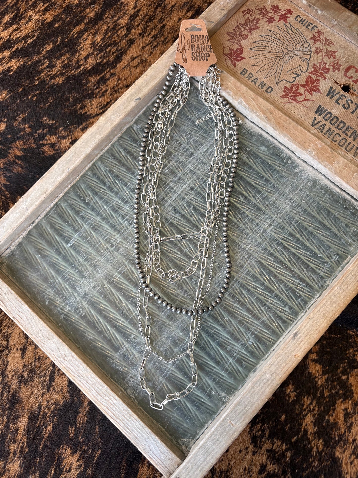 FAUX 5 Layer Chunky Chain & Navajo Bead Necklace Set