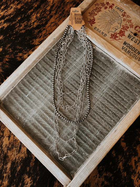FAUX 5 Layer Chunky Chain & Navajo Bead Necklace Set