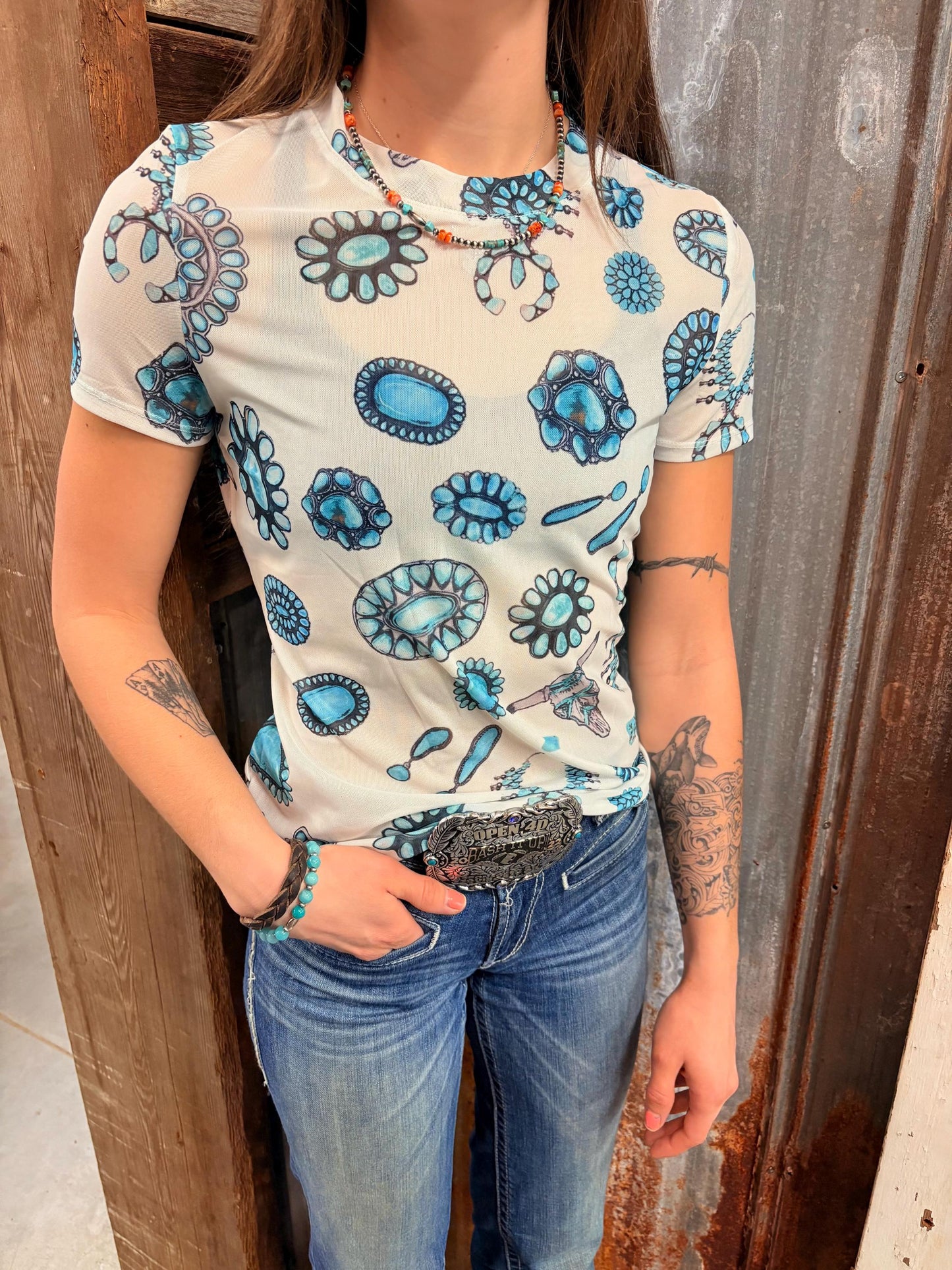 Turquoise Mesh T-shirt